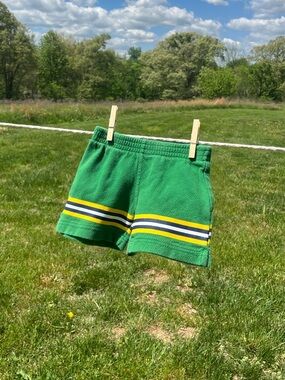 Vintage 100% cotton green striped infant baby shorts size 12mo, 90s casual
